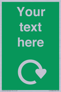 IJ14784: Custom Sign in Green with White Recycling Swoosh symbol