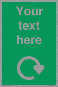 IJ14784: Custom Sign in Green with White Recycling Swoosh symbol