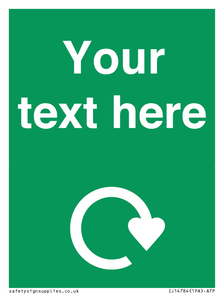 IJ14784: Custom Sign in Green with White Recycling Swoosh symbol
