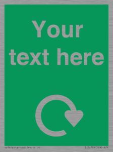 IJ14784: Custom Sign in Green with White Recycling Swoosh symbol