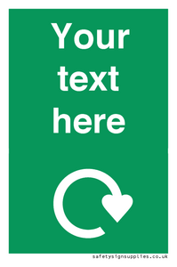 IJ14784: Custom Sign in Green with White Recycling Swoosh symbol