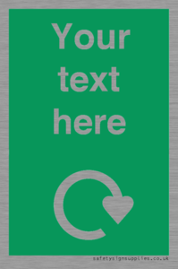 IJ14784: Custom Sign in Green with White Recycling Swoosh symbol