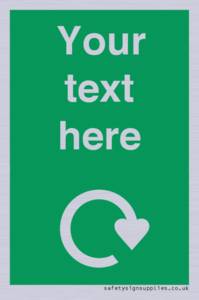 IJ14784: Custom Sign in Green with White Recycling Swoosh symbol
