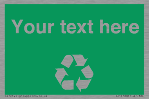 IJ14788: Custom Recycling Sign on green with white text and  recycling mobius loop