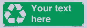 IJ14788: Custom Recycling Sign on green with white text and  recycling mobius loop