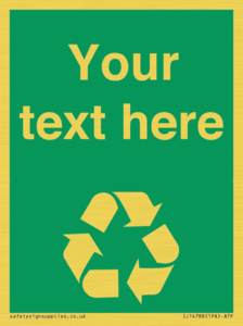 IJ14788: Custom Recycling Sign on green with white text and  recycling mobius loop
