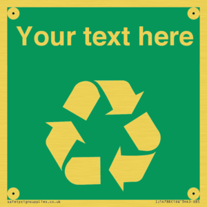 IJ14788: Custom Recycling Sign on green with white text and  recycling mobius loop