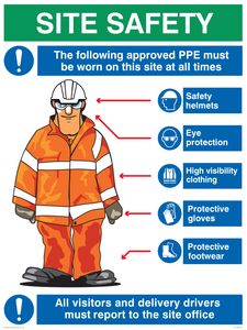 IP7759: Site safety PPE sign with orange Hi-viz