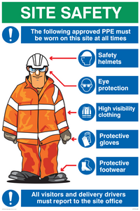 IP7759: Site safety PPE sign with orange Hi-viz