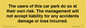 IR6293: The users of this car park do so at their own risk. the management will not accept liability for any accidents damage or loss incurred.