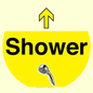 IV14255: Shower Dementia Friendly yellow Directional sign with arrow