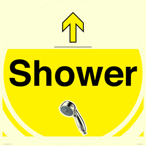 IV14255: Shower Dementia Friendly yellow Directional sign with arrow
