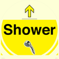 IV14255: Shower Dementia Friendly yellow Directional sign with arrow