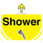 IV14255: Shower Dementia Friendly yellow Directional sign with arrow