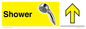 IV14255: Shower Dementia Friendly yellow Directional sign with arrow