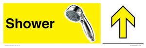 IV14255: Shower Dementia Friendly yellow Directional sign with arrow