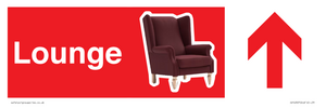 IV14307: Lounge Dementia Friendly Sign Red With directional arrows