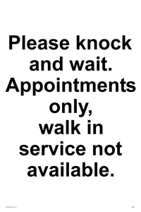 IV6203: Please knock and wait. Appointments only, walk in service not available.