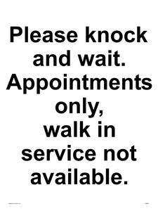 IV6203: Please knock and wait. Appointments only, walk in service not available.