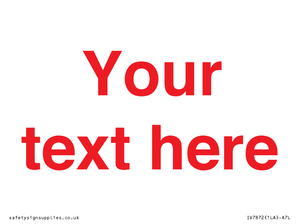 IV7872: Custom blank information sign. Red text, plain background