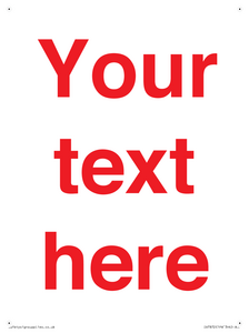 IV7872: Custom blank information sign. Red text, plain background