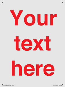 IV7872: Custom blank information sign. Red text, plain background