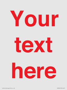 IV7872: Custom blank information sign. Red text, plain background