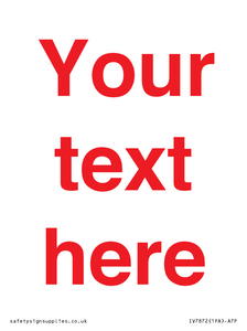 IV7872: Custom blank information sign. Red text, plain background