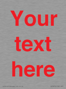 IV7872: Custom blank information sign. Red text, plain background