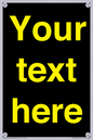 IV7874: Custom blank information sign. Yellow text, black background