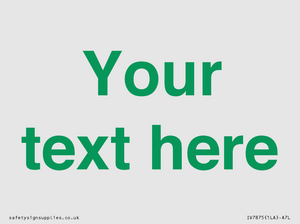 IV7875: Custom blank information sign. Green text, plain background