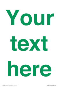 IV7875: Custom blank information sign. Green text, plain background