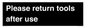 KV12266: Please Return Tools After Use Sign