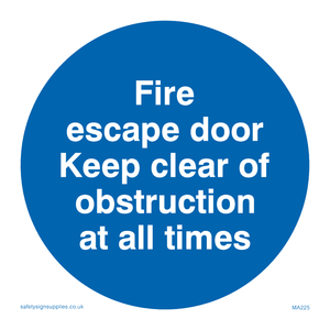 MA225: Fire escape no obstructions