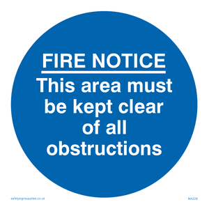 MA228: Fire notice no obstructions