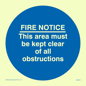 MA228: Fire notice no obstructions