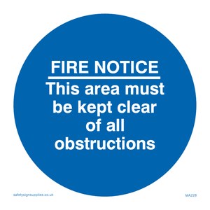 MA228: Fire notice no obstructions
