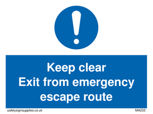 MA233: keep clear exit from emergency escape route