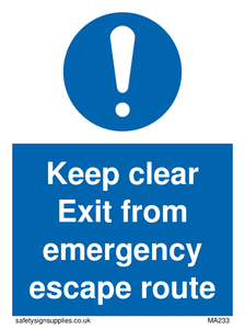 MA233: keep clear exit from emergency escape route
