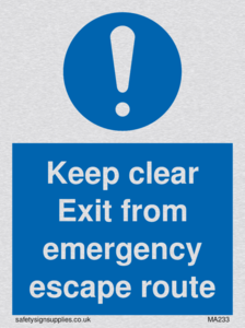 MA233: keep clear exit from emergency escape route