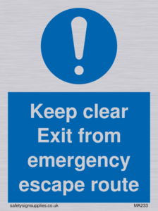 MA233: keep clear exit from emergency escape route