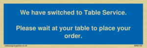 MA6133: We have switched to Table Service.