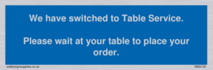 MA6133: We have switched to Table Service.