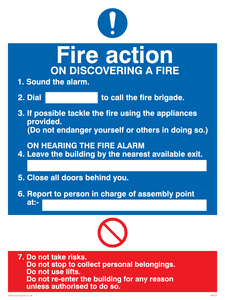 MF325: Fire action notice with lifts