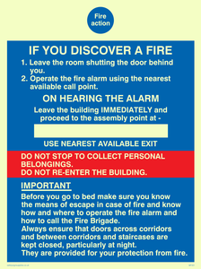 MF331: fire action if you discover a fire for hotel/guest house