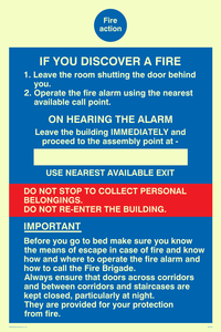 MF331: fire action if you discover a fire for hotel/guest house