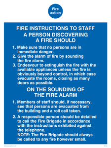 MF332: fire action fire instructions to staff