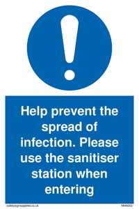 MH6003: Help prevent the spread of infection. Please use the sanitiser station when entering