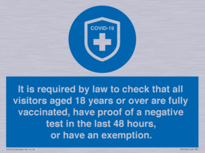 MH7762: It is required by law to check that all visitors aged 18 years or over are fully vaccinated, have proof of a negative test in the last 48 hours, or have an exemption.
