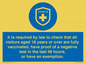 MH7762: It is required by law to check that all visitors aged 18 years or over are fully vaccinated, have proof of a negative test in the last 48 hours, or have an exemption.